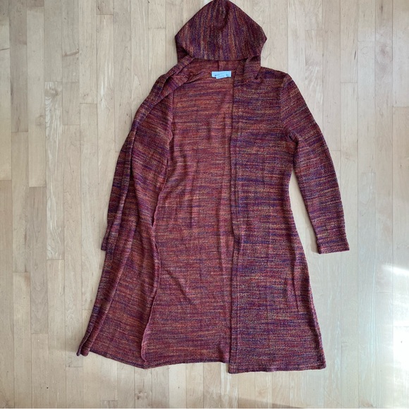 2/$20 Marled knit hooded duster open cardigan purple orange Medium - Picture 4 of 8